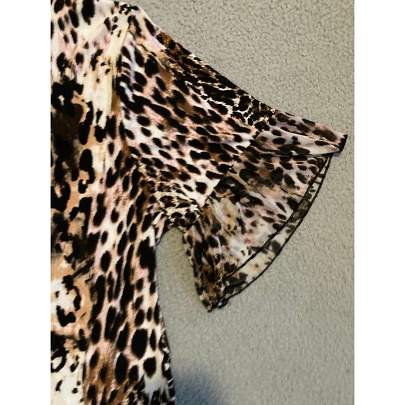 Adele & May Top 3X Animal Leopard Art Flare Short Sleeve Stretch Pink Black - Picture 7 of 16